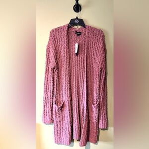 Alison Andrews Popcorn Cardigan size large pink mauve open front NWT long sleeve
